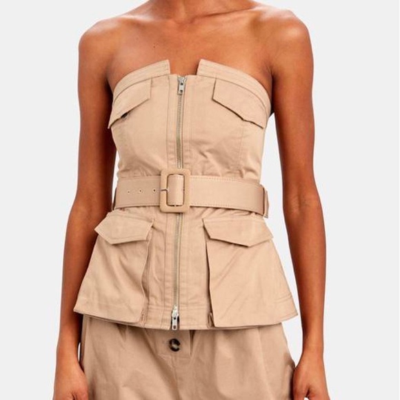 Self-Portrait Beige Canvas Cargo Bustier
Strapless Belted Zip Up Top Size 6 NWT - Picture 1 of 13